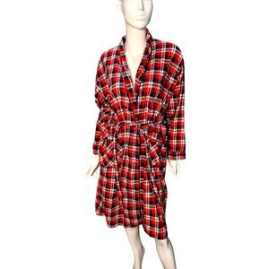 Vintage Montgomery Ward Plaid Flannel Robe Bathrobe Loungewear L Red navy thrash
